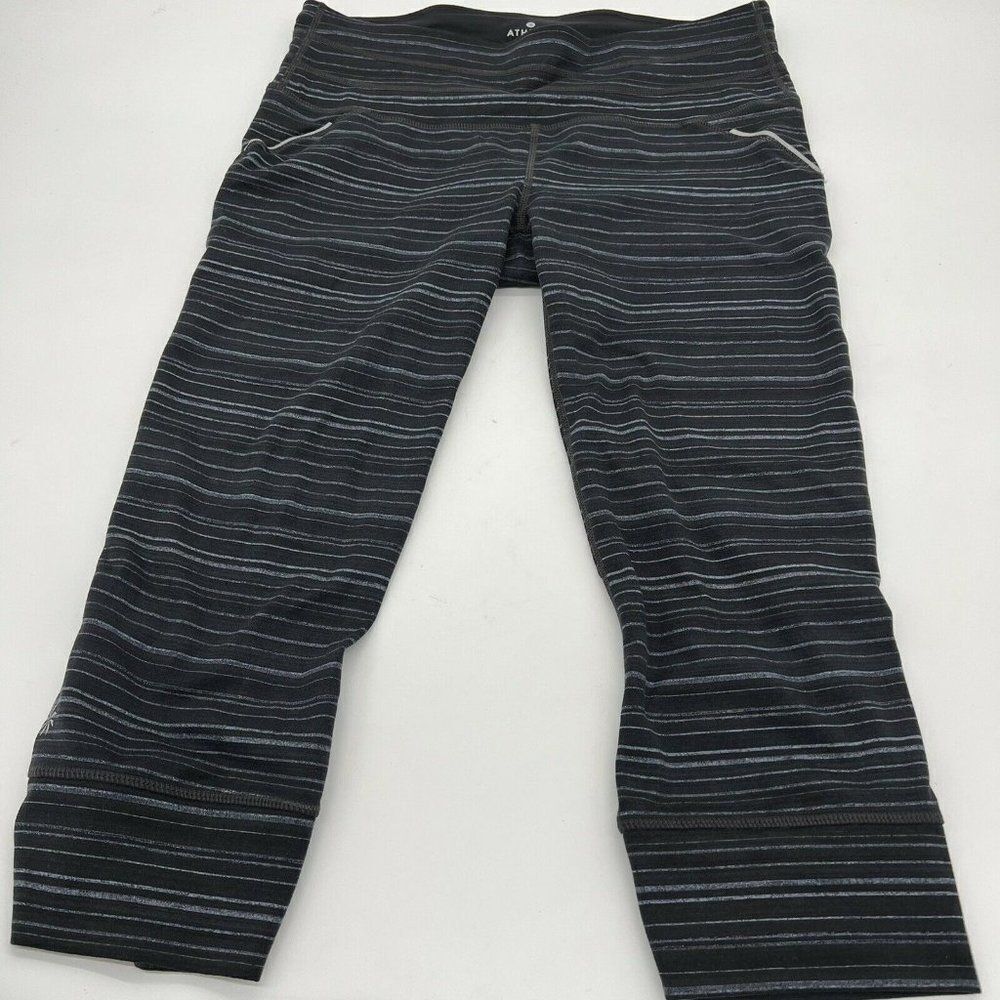 Athleta Horizontal Stripes Crop Leggings Gray size Medium